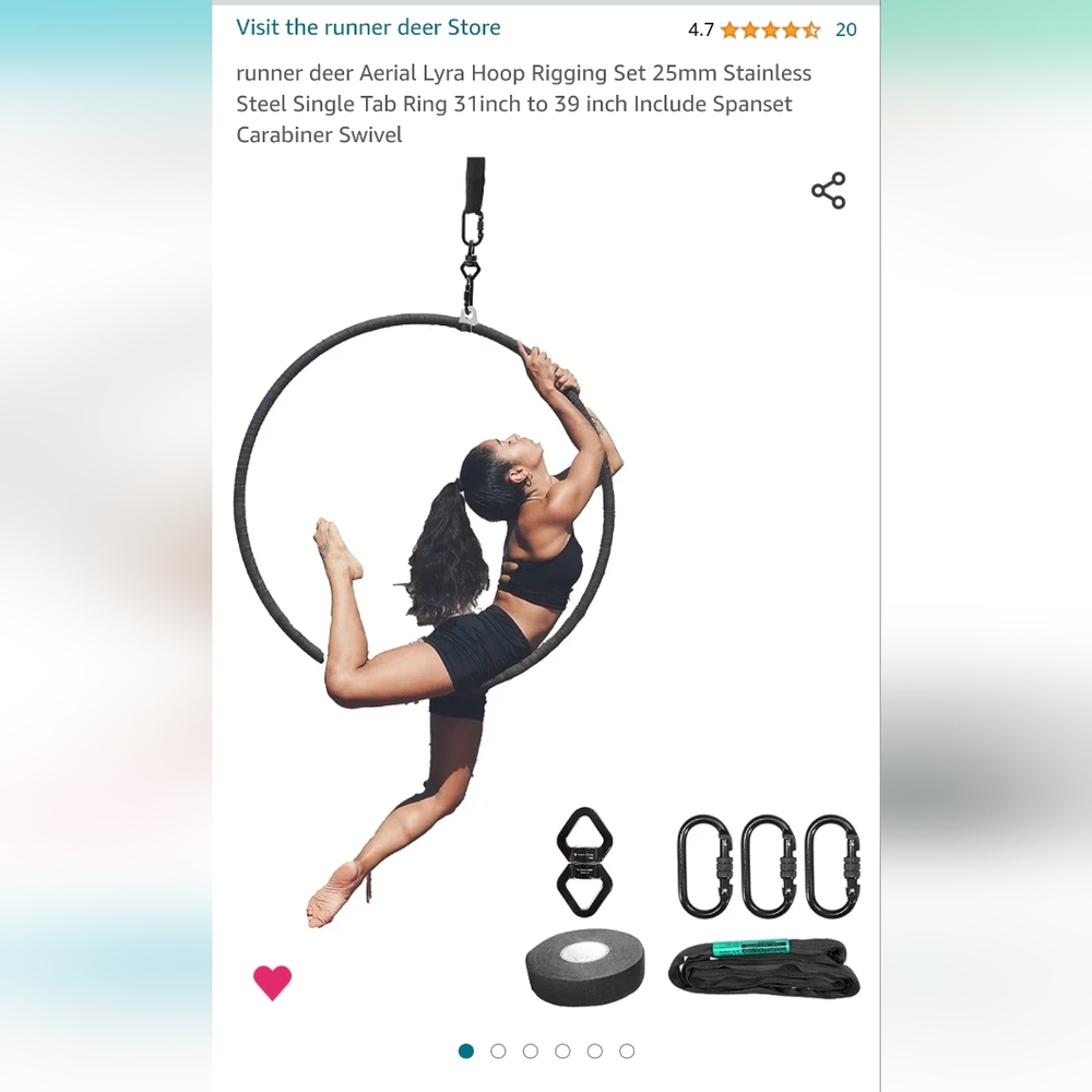 BNIB 37" (95cm) Runner Deer Aerial Hoop Lyra Rigging Set